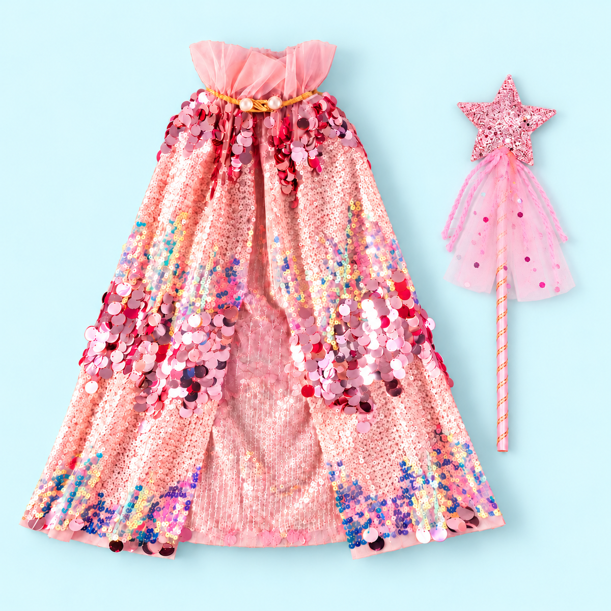 Enchanted Pink Sequin Fairy Cloak | Girls' Princess Dress Up Cape | Ages 4–8