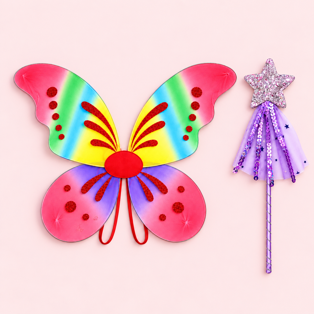 Rainbow Wish Fairy Wings with Lilac Sequin Skirt & Purple Wand