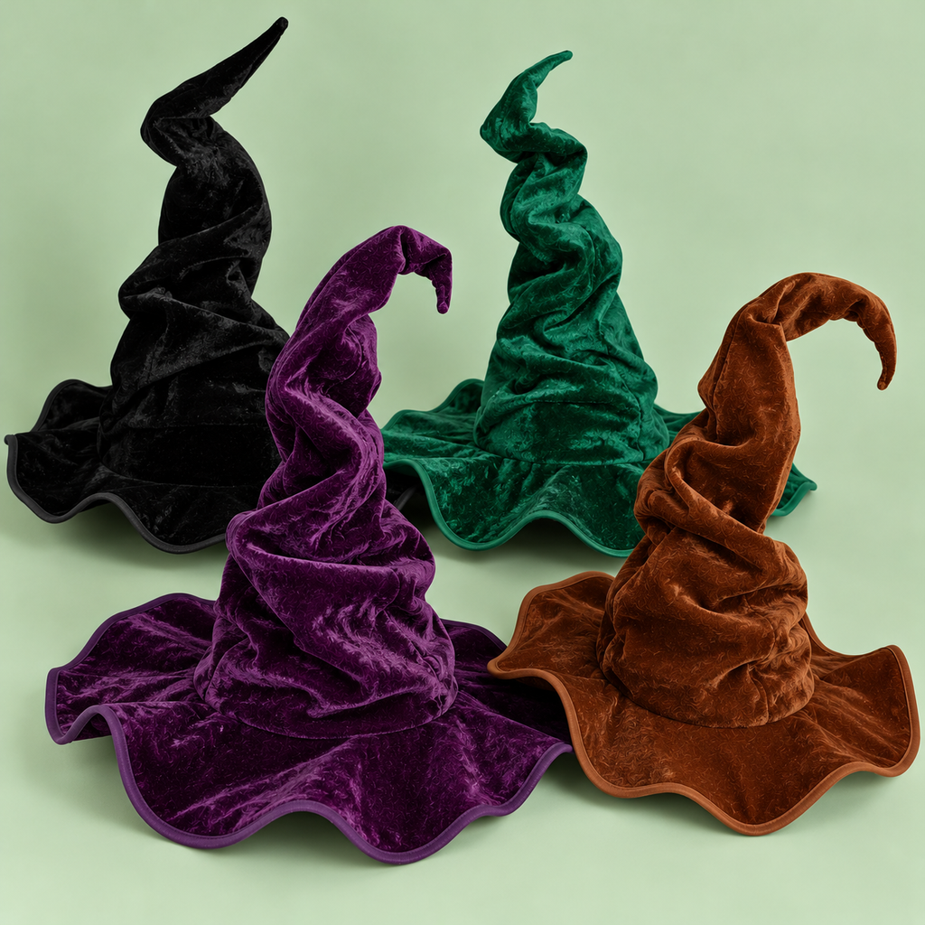 Tall Wide-Brim Velour Witch & Wizard Hat