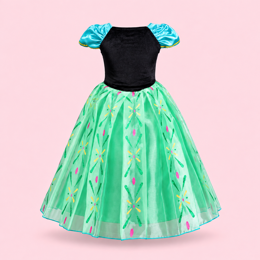 Enchanted Anna Inspired Princess Dress, Green & Black Fairytale Costume for Girls