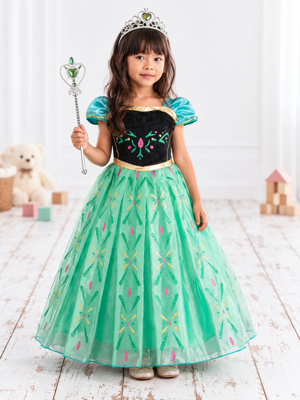 Enchanted Anna Inspired Princess Dress, Green & Black Fairytale Costume for Girls