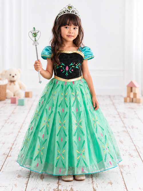 Anna-Inspired Green & Black Princess Dress