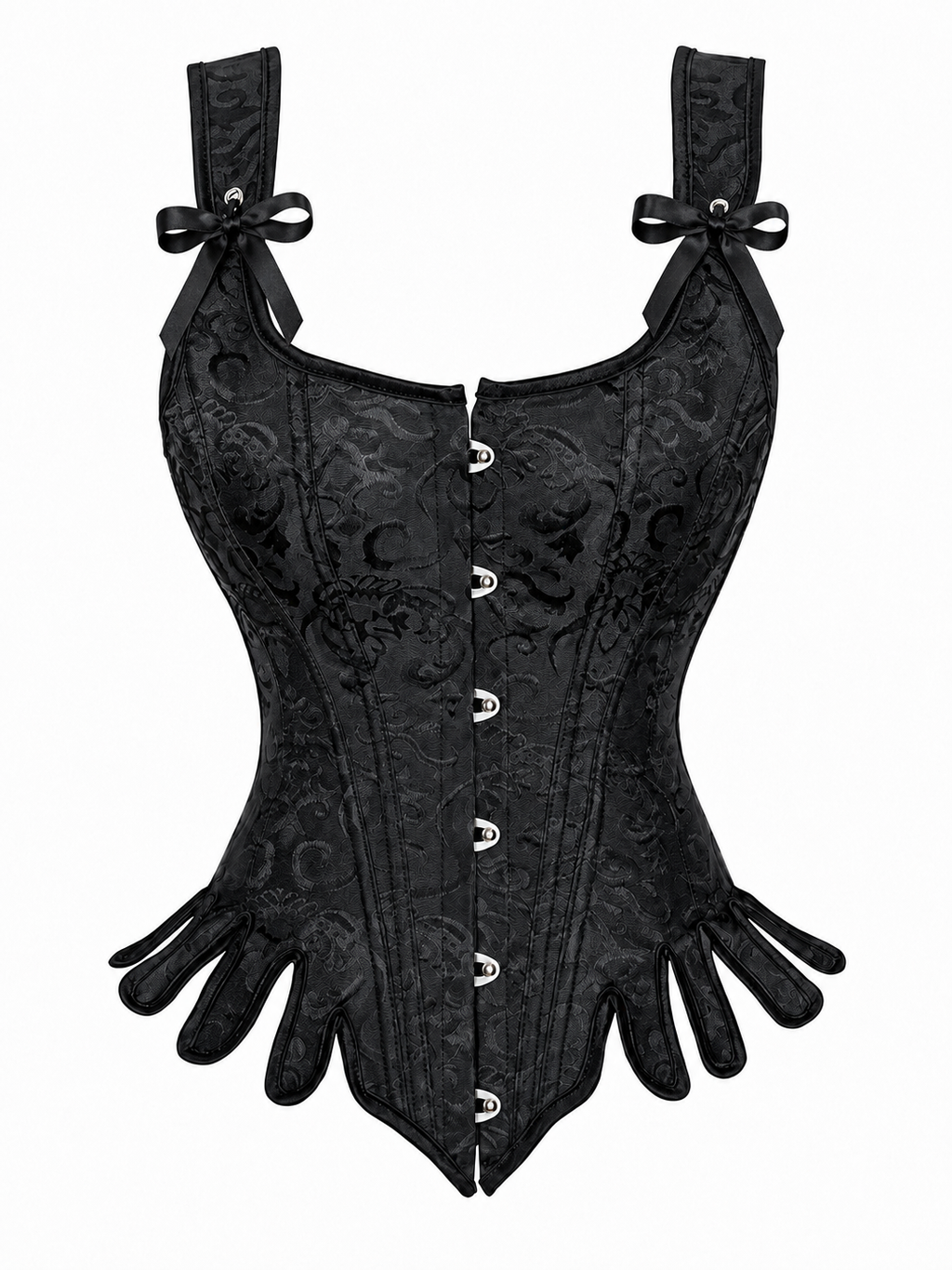 Midnight Floral Corset -   Black Jacquard Overbust Corset – Medieval Renaissance Fair Gothic Lace Back