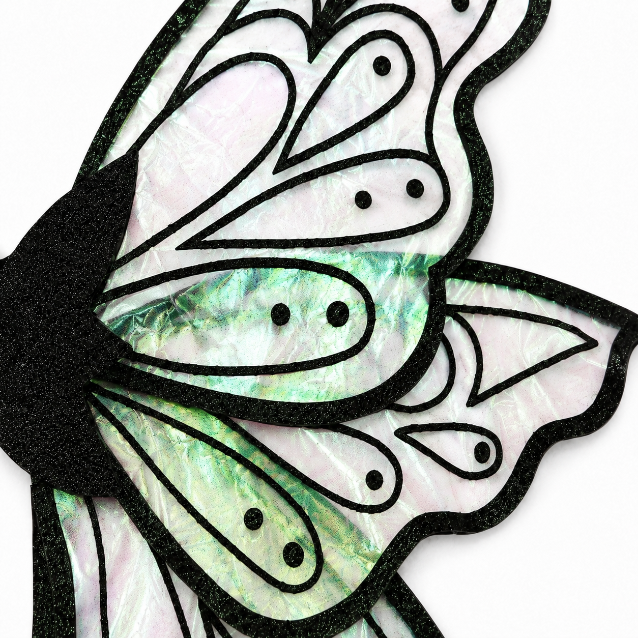 Black/Green Iridescent Organza Fairy Wings with Black Glitter – All Ages