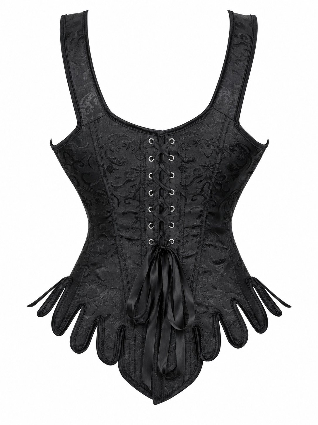 Midnight Floral Corset -   Black Jacquard Overbust Corset – Medieval Renaissance Fair Gothic Lace Back