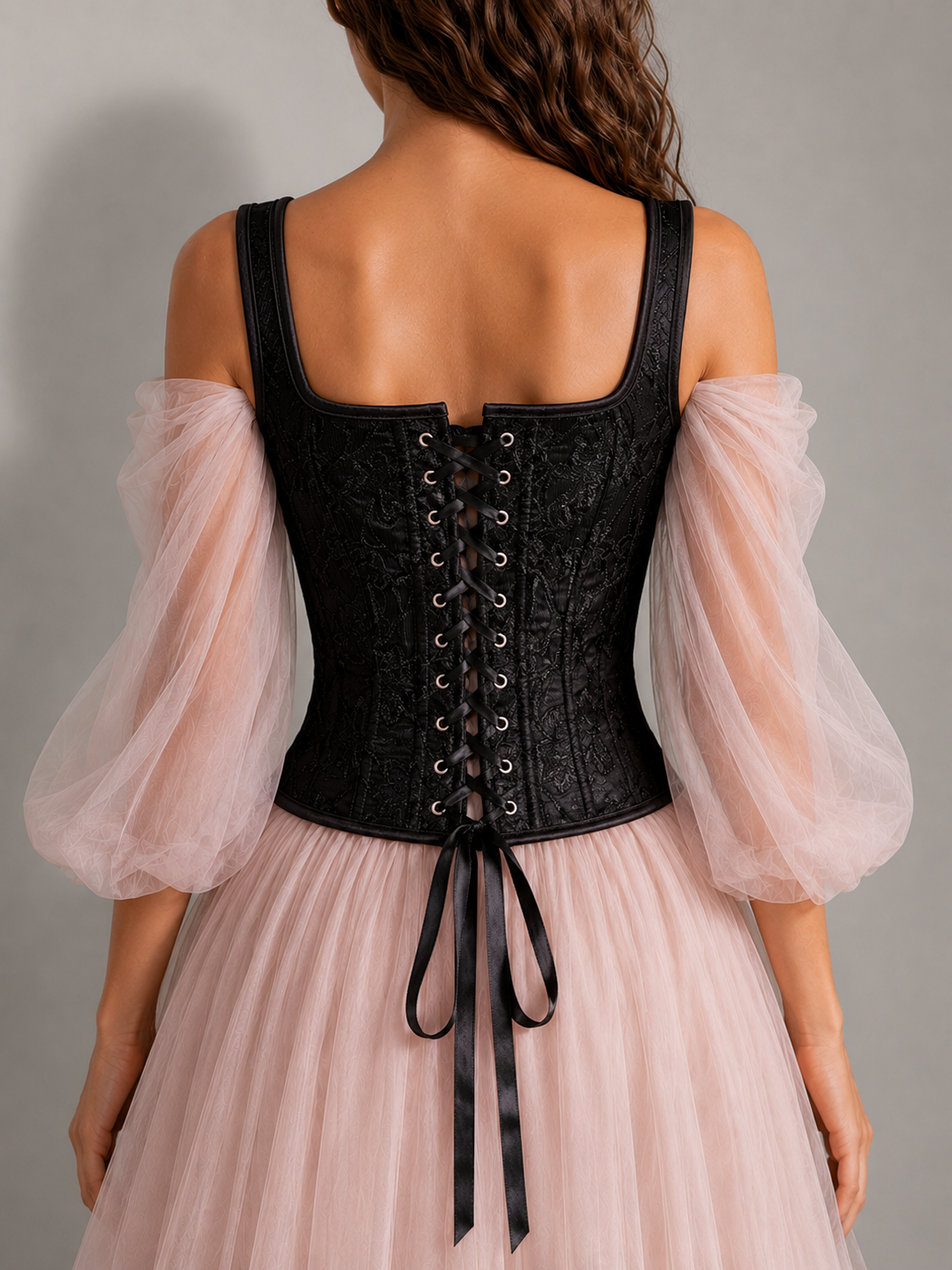 Overbust Corset. Black Floral Embroidery Square Neck Tie Front and back Boned Corset, Renaissance Corset  Fair, Music Festival