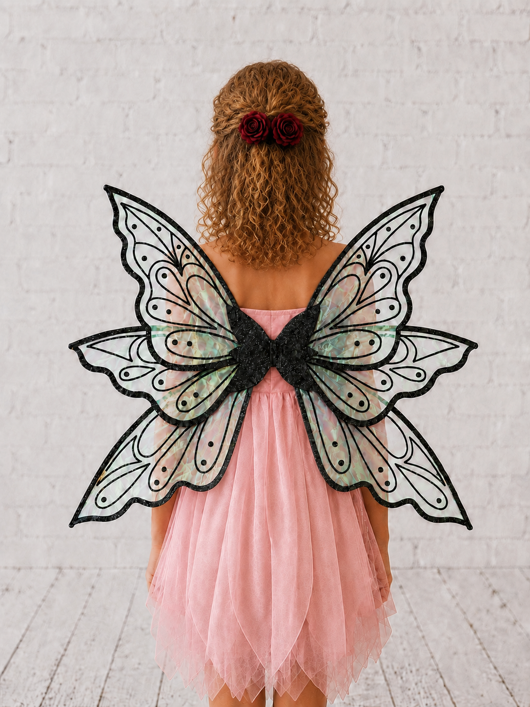 Black/Green Iridescent Organza Fairy Wings with Black Glitter – All Ages