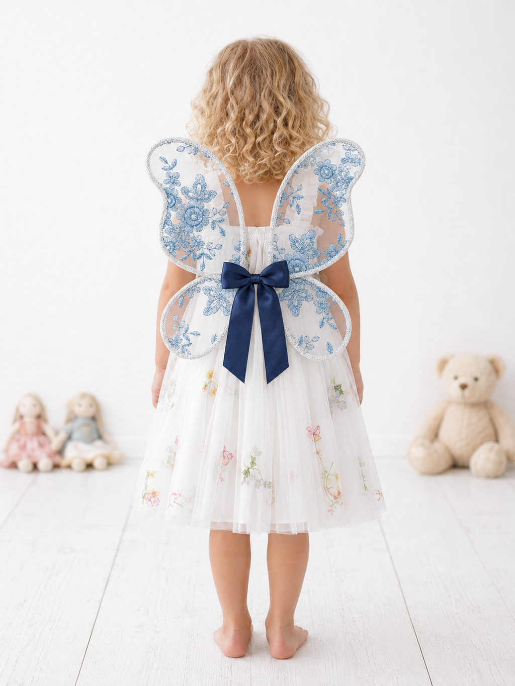 Blue Floral Embroidered Fairy Wings for Children – Handmade