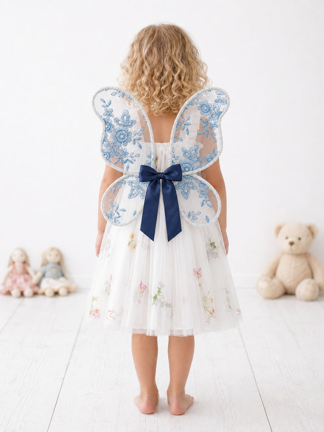 Blue Floral Embroidered Fairy Wings for Children – Handmade