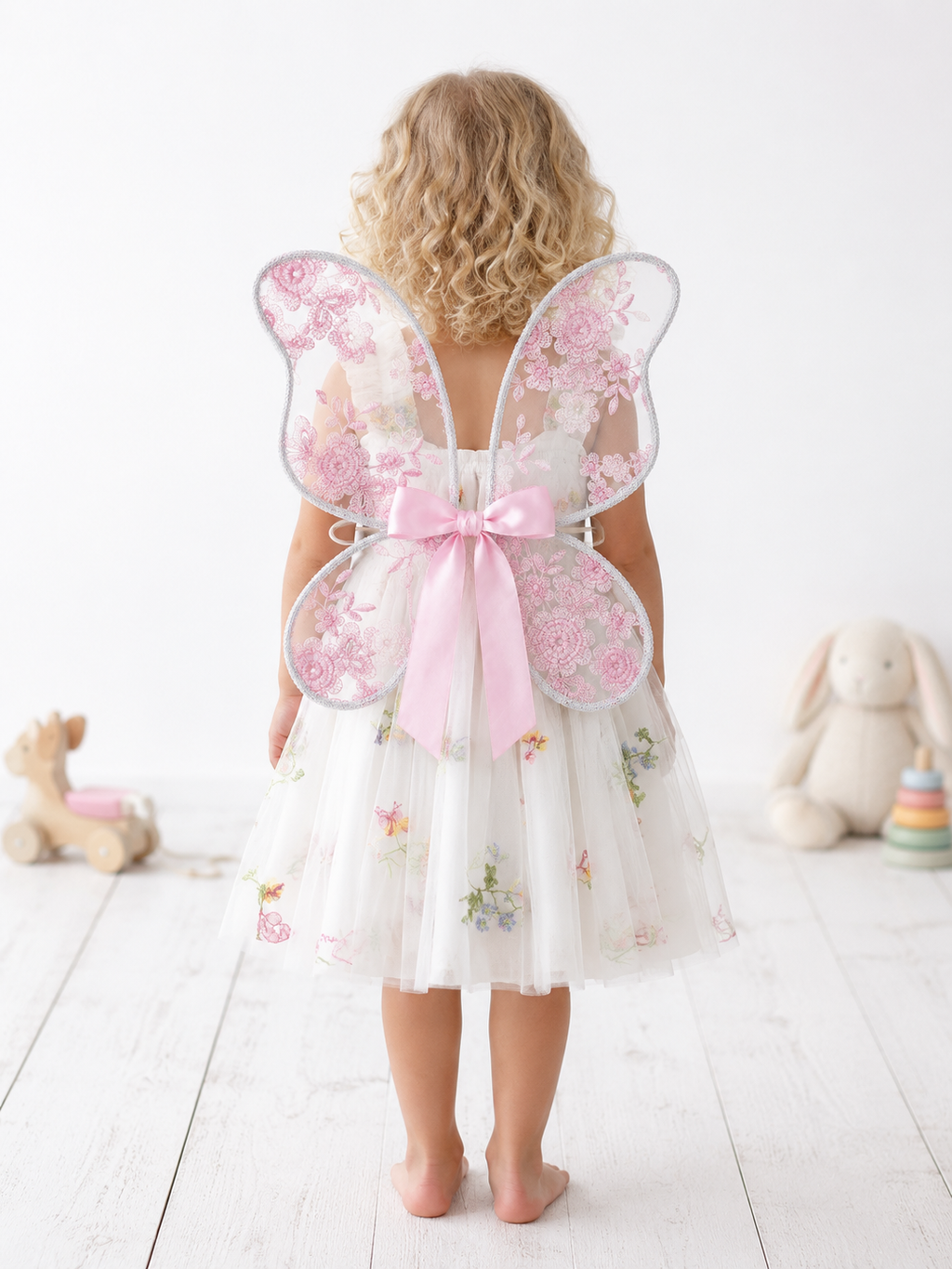 Handmade Pale Pink  Floral Child Fairy Wings | 18 Months–8 Years