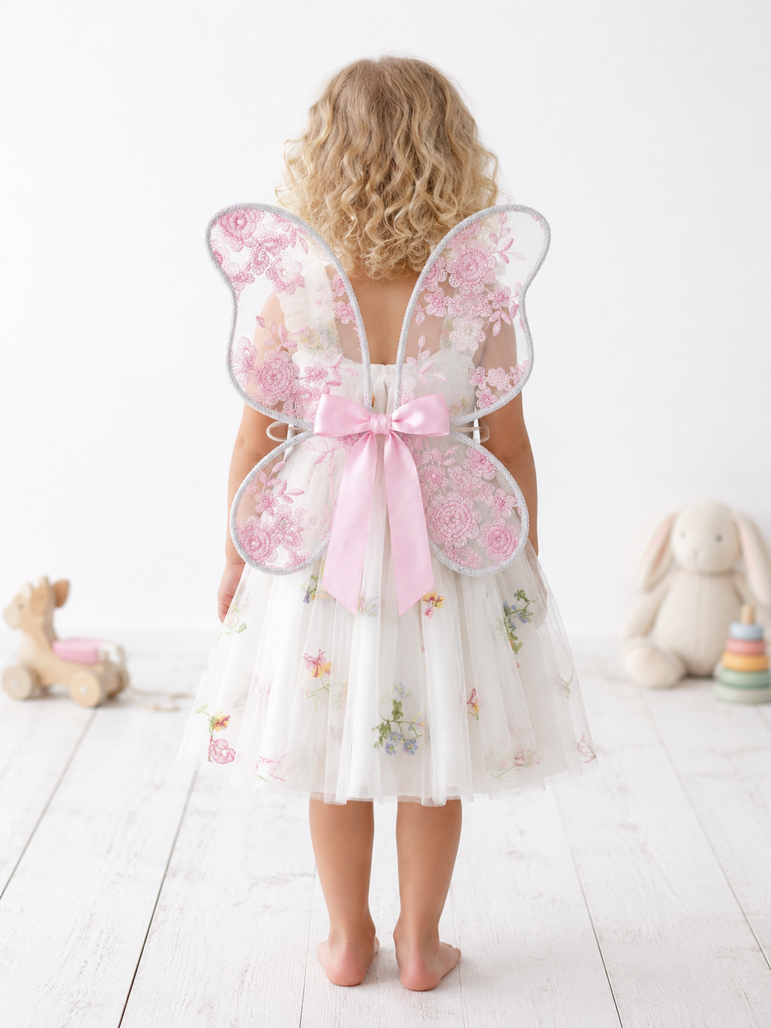 Handmade Pale Pink  Floral Child Fairy Wings | 18 Months–8 Years
