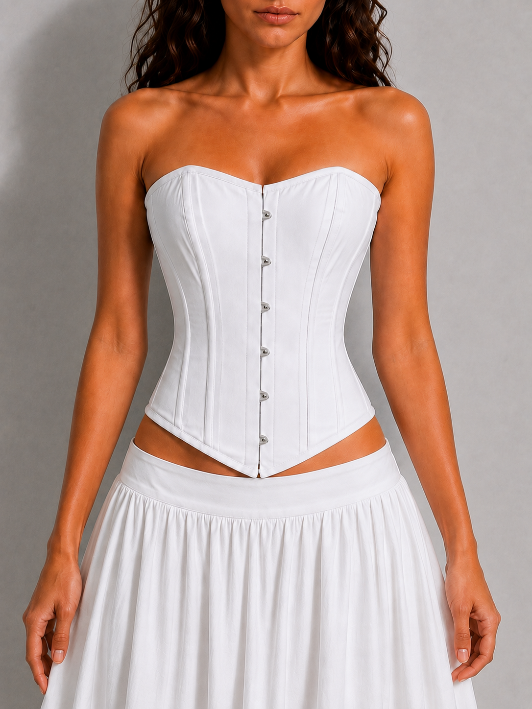 White Cotton Corset, Steel Boned Overbust Corset, Heavy Duty, Lace Up Wedding Corset, Waist Training and Everyday Shapewear