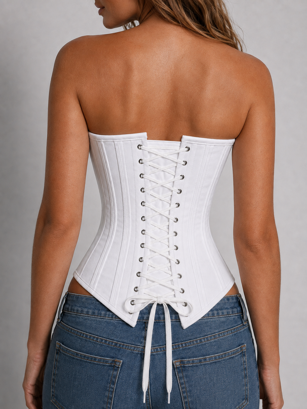 White Cotton Corset, Steel Boned Overbust Corset, Heavy Duty, Lace Up Wedding Corset, Waist Training and Everyday Shapewear