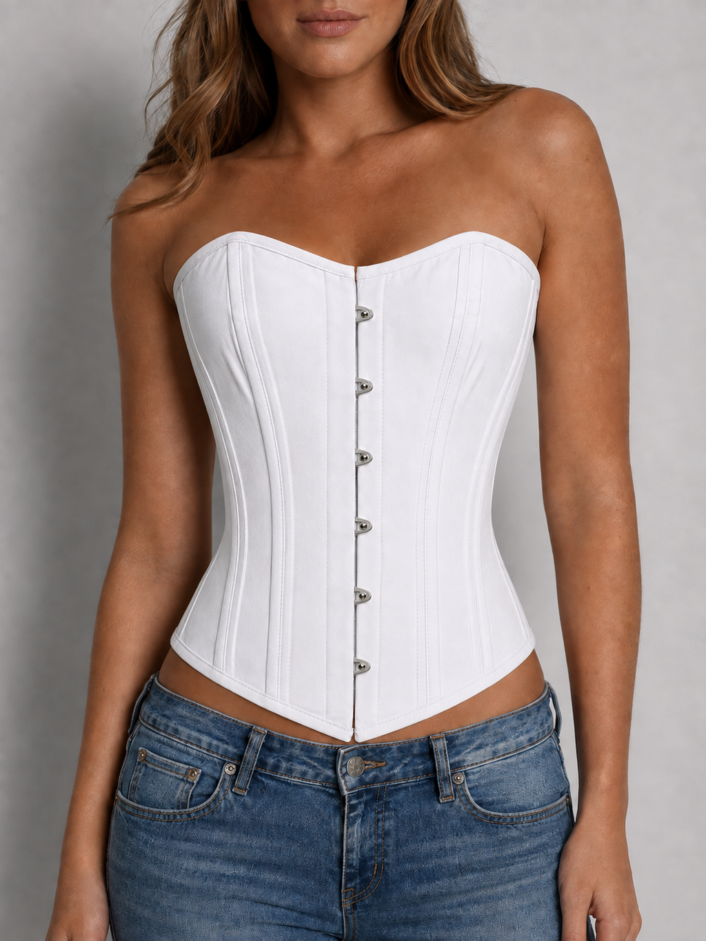 White Cotton Corset, Steel Boned Overbust Corset, Heavy Duty, Lace Up Wedding Corset, Waist Training and Everyday Shapewear