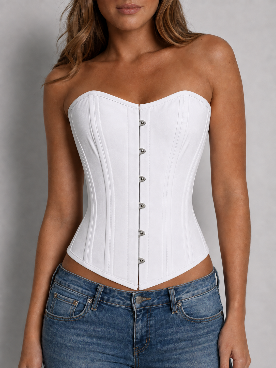 White Cotton Corset, Steel Boned Overbust Corset, Heavy Duty, Lace Up Wedding Corset, Waist Training and Everyday Shapewear