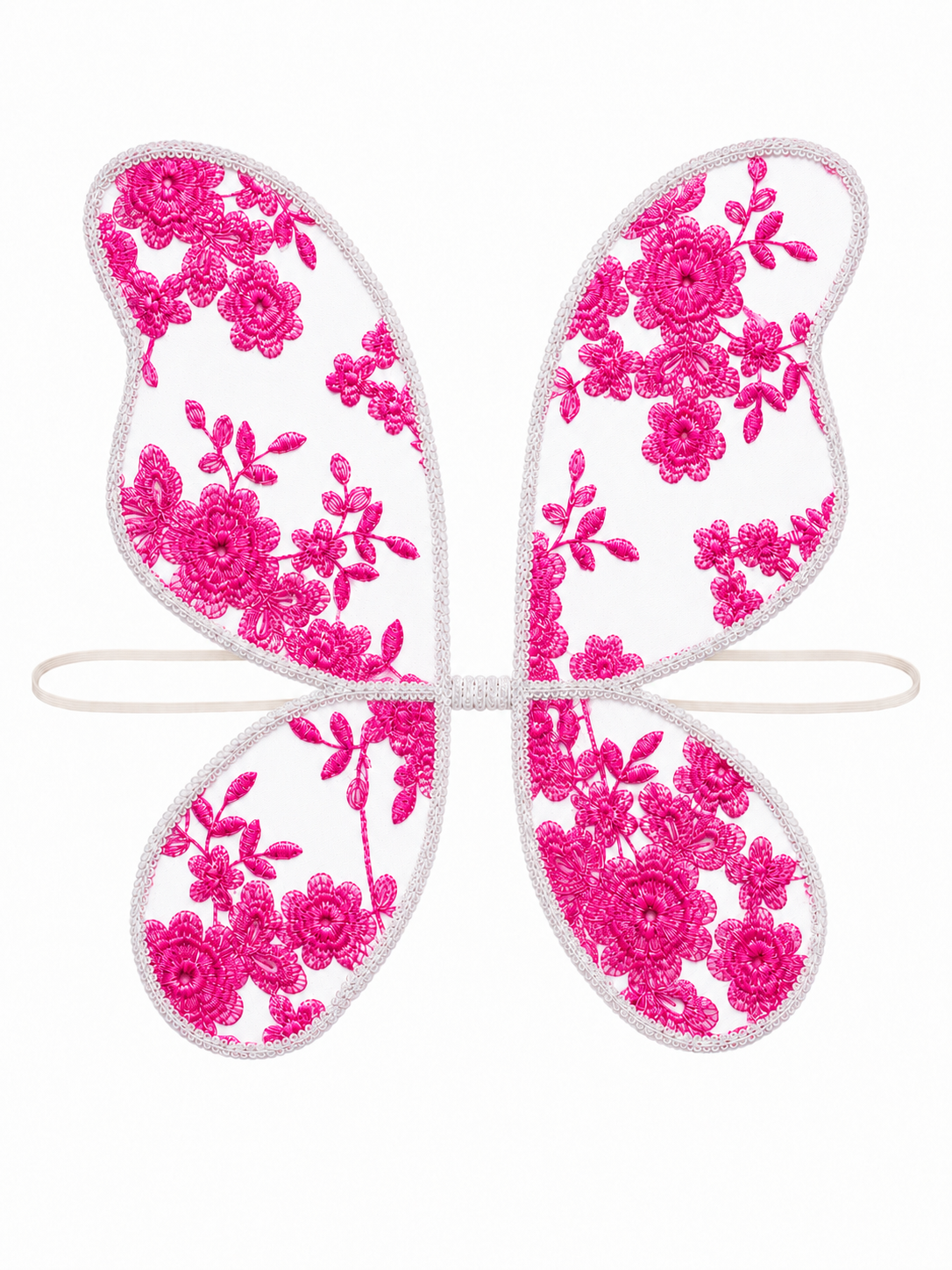 Cerise Pink Embroidered Floral Fairy Wings for Children