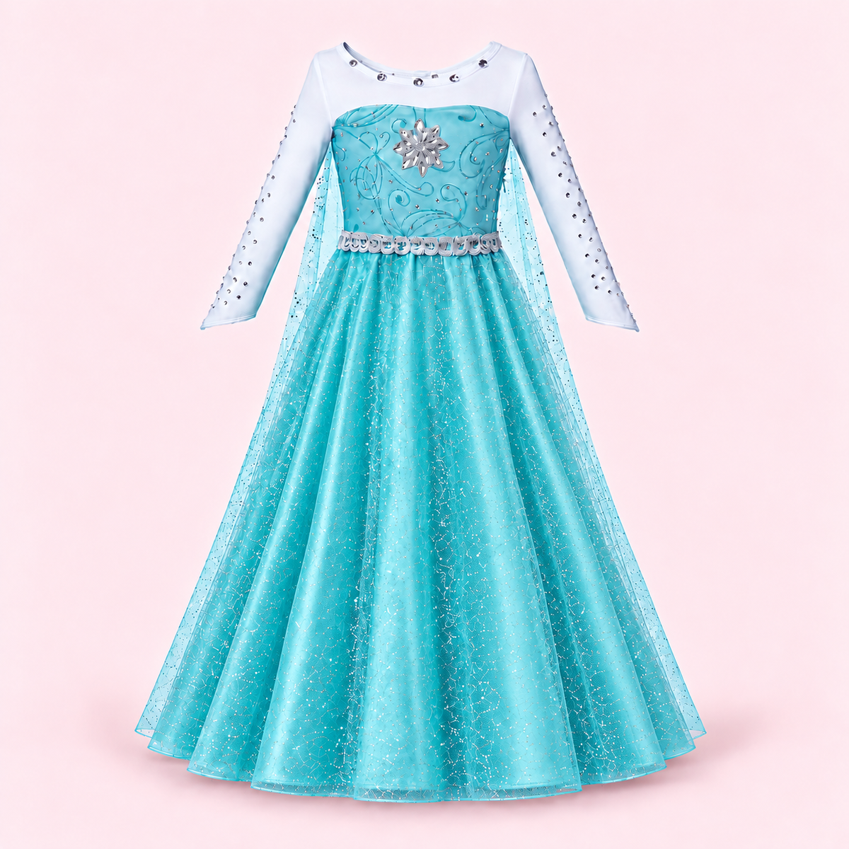 Elsa Inspired Ice Princess Dress for Girls, Sparkling Blue Frozen Costume with Flowing Cape