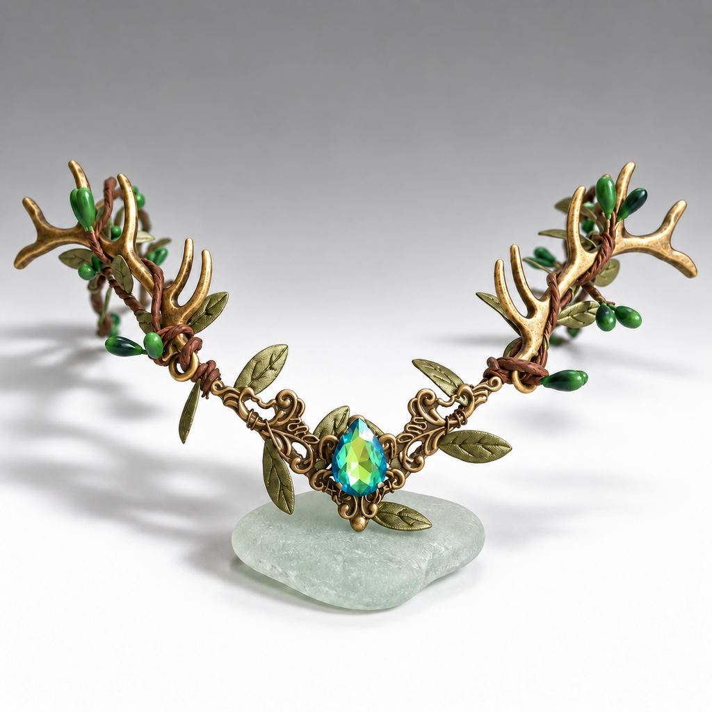Emerald Green Forest Antler Crown