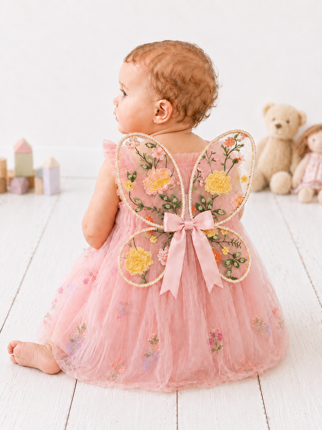 Handmade Embroidered Yellow Floral Baby Fairy Wings | 6–18 Months