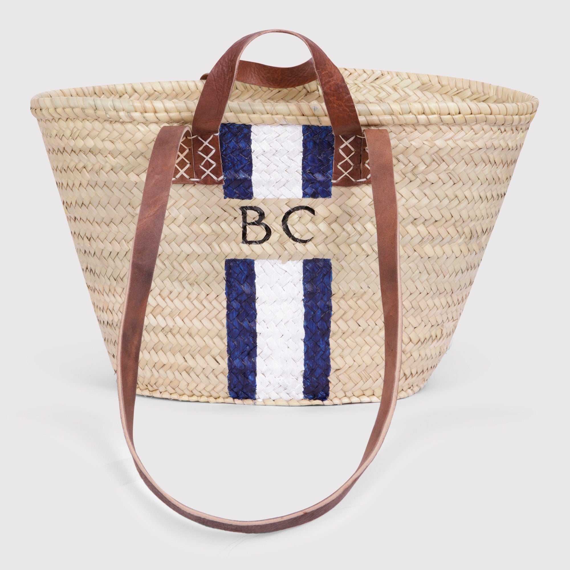 Beautiful double handled beach basket, personalised market basket, hand painted bag