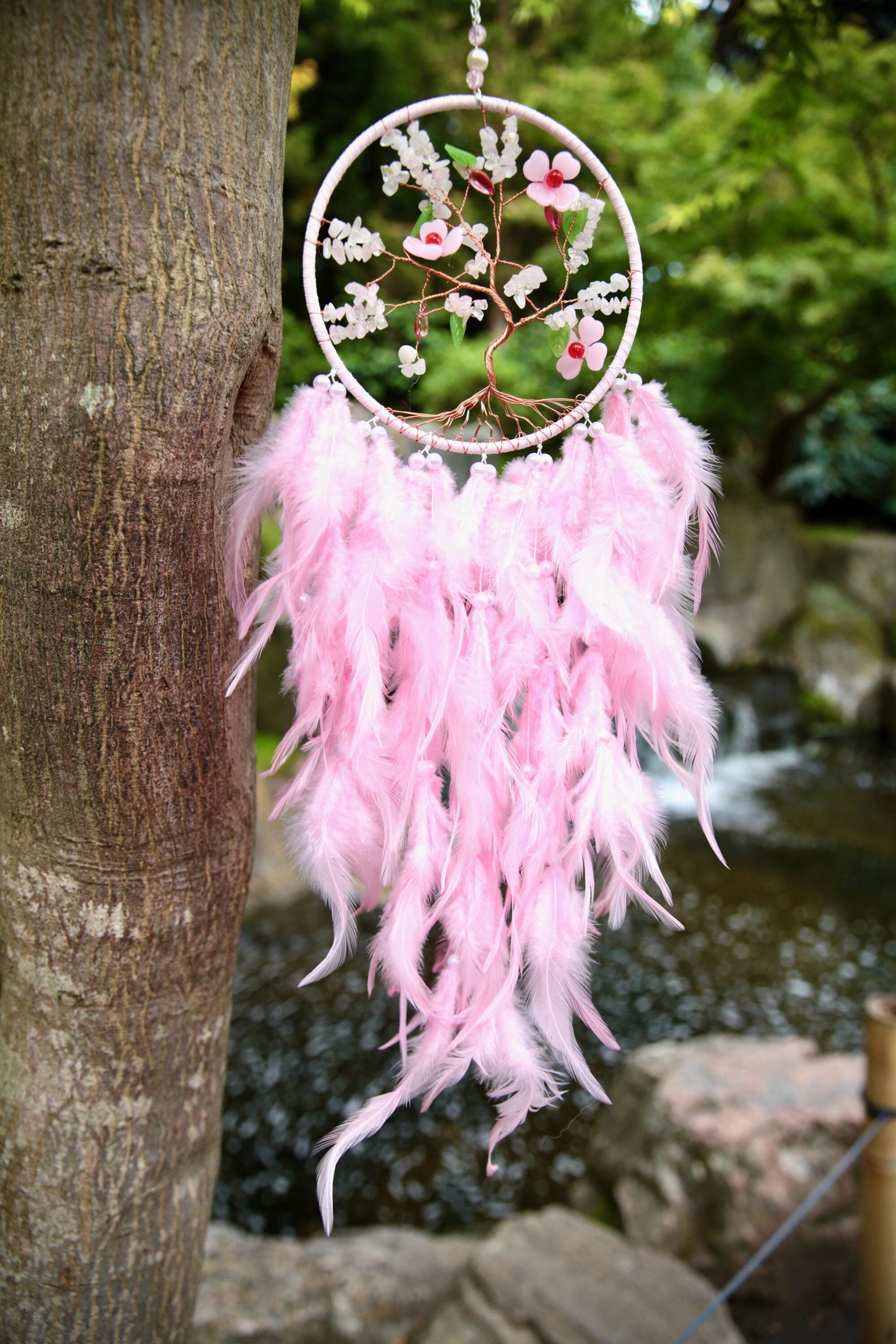Dreamcatcher Enchanting Rose quartz Crystal Dreamcatcher for Sweet Dreams. By Wild Daisy