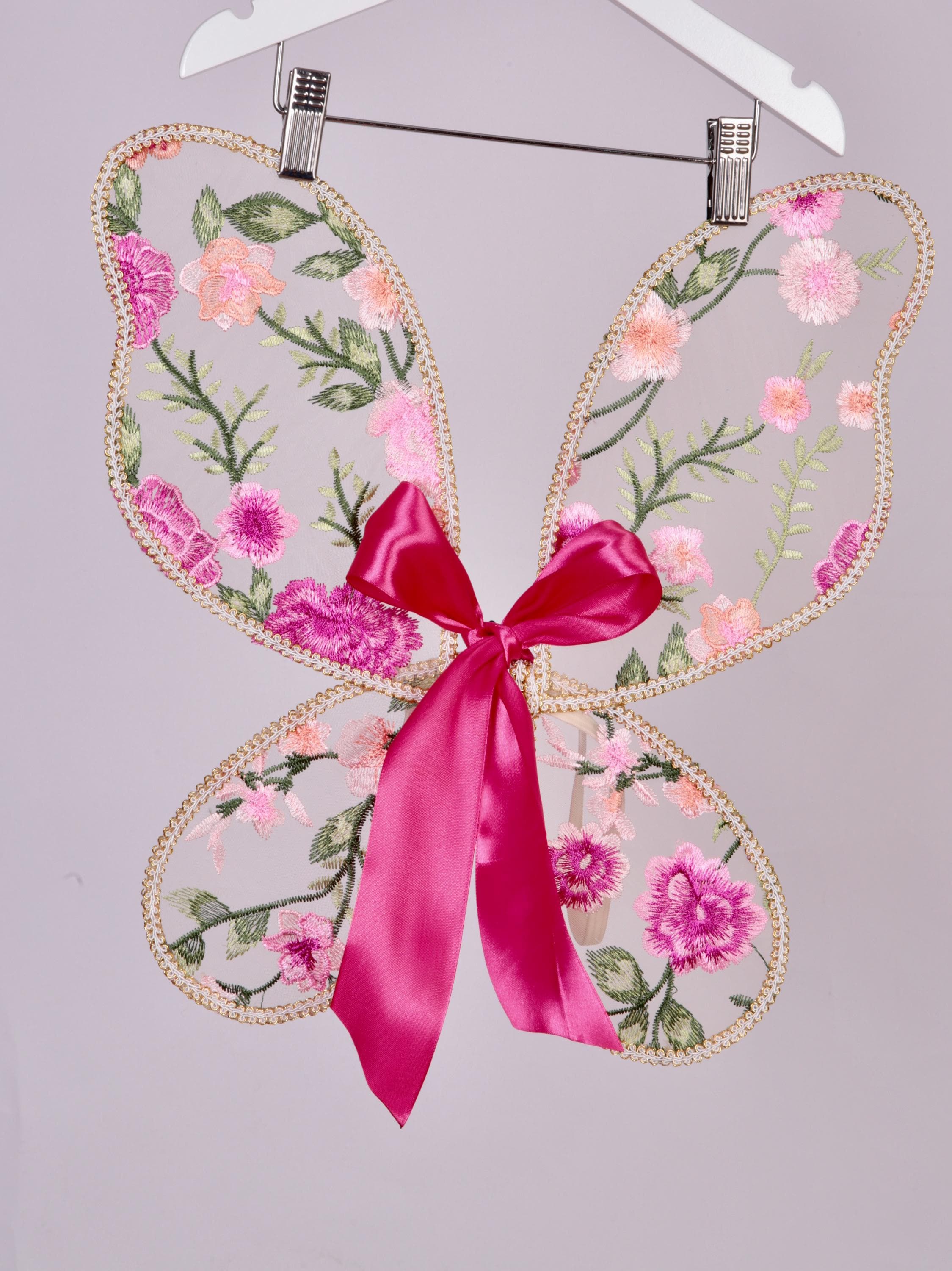 Pink embroidered Fairy Wings Handcrafted Embroidered  Pink Butterfly Wings, cake smash, birthday photoshoot, flower girls.