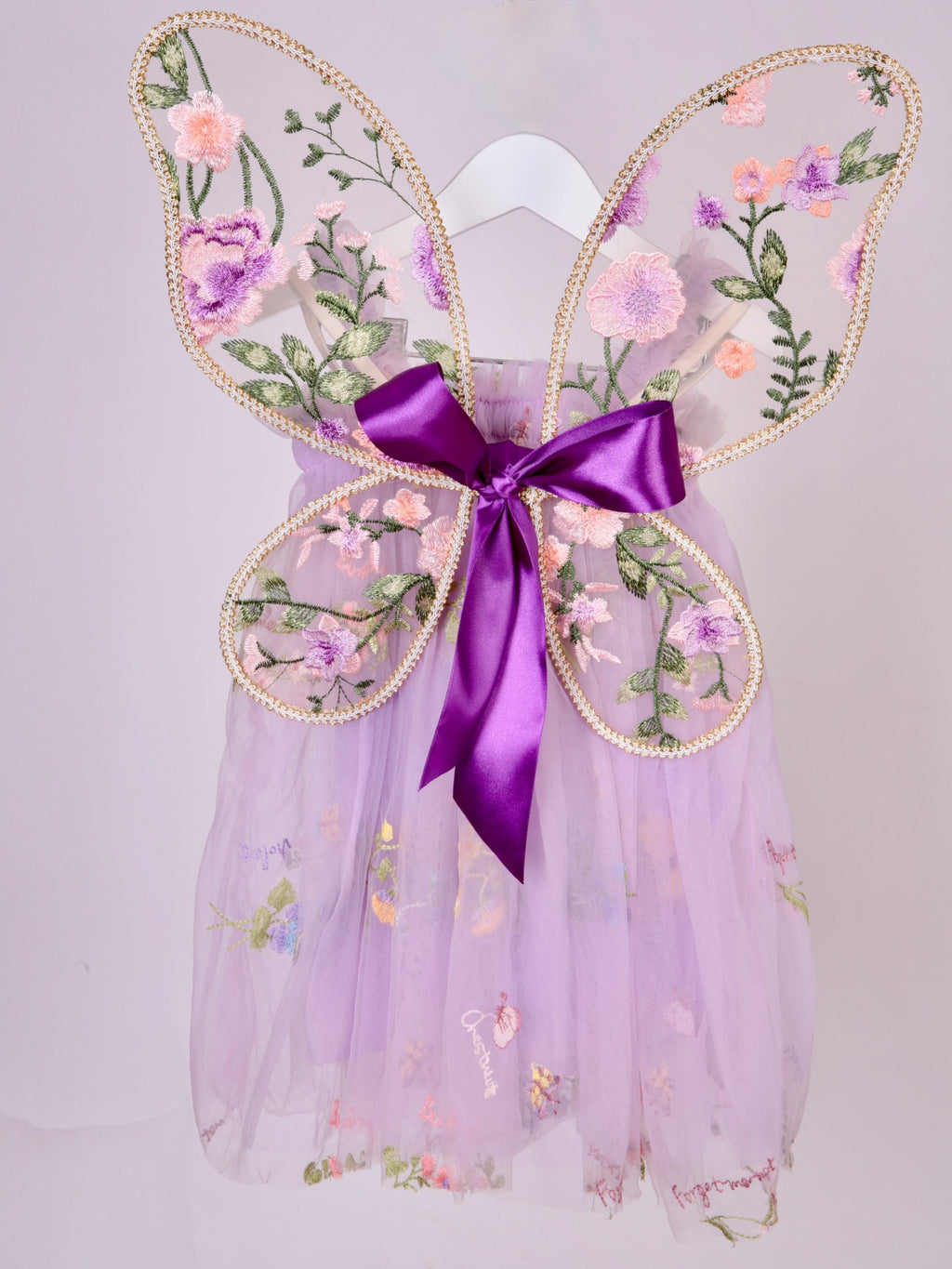Girls Purple Flower Embroidered Dress and wings. Pretty Purple Tulle Dress with optional Embroidered Wings for Girls, toddlers and babies. Wild Daisy