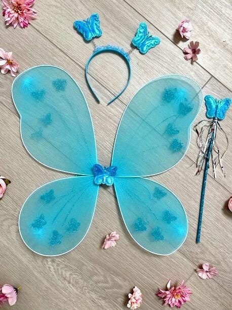 Blue fairy wings for children and adults. Butterfly wings. Fairy costume, fairy core, hen parties, children's parties, woodland gatherings.