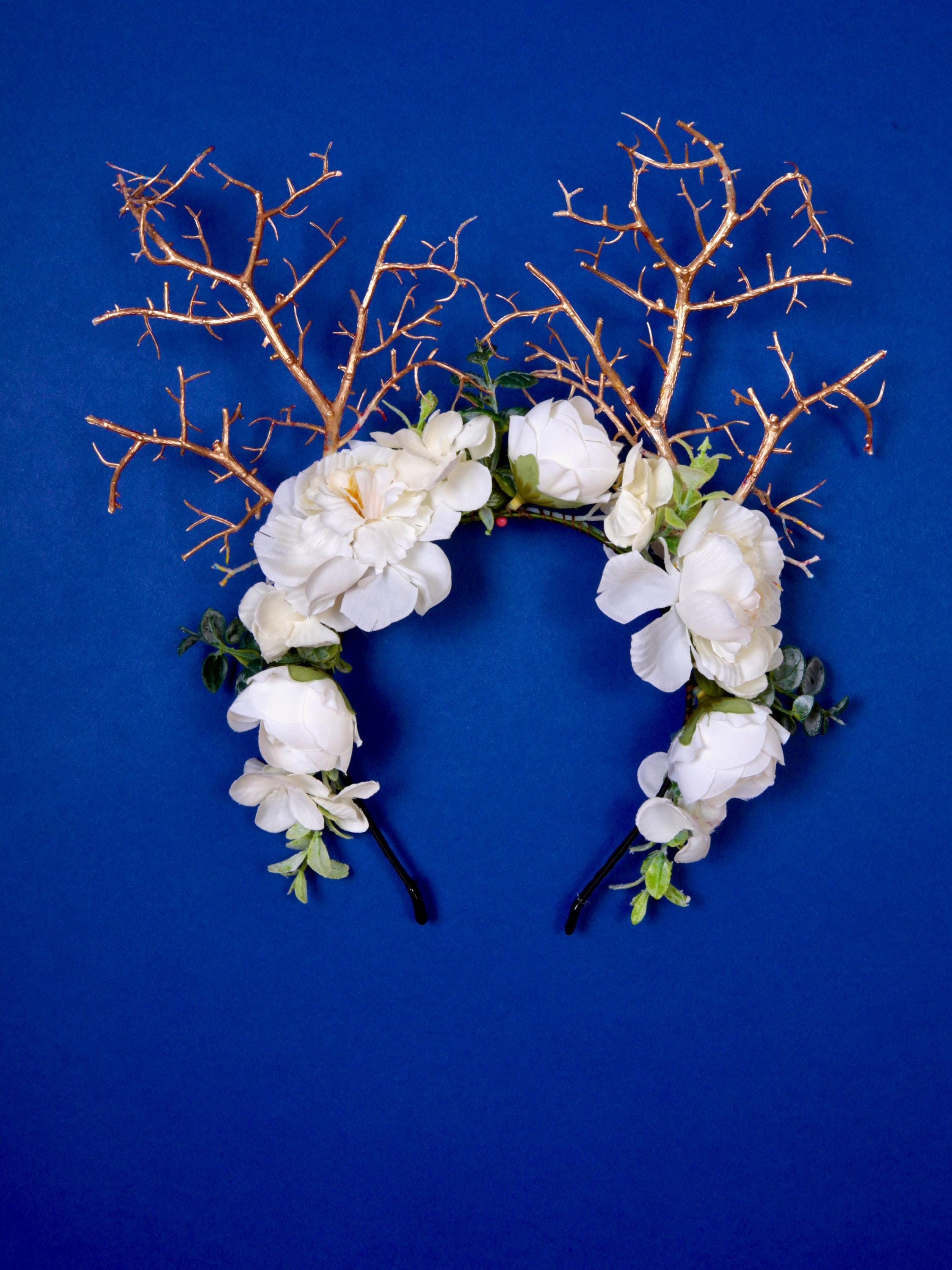 Fairy tiara Beautiful Gold Deer Antlers, Woodland Tiara, Forest Nymph Horns Crown. Romantic Bride headdress. Fairy Bride