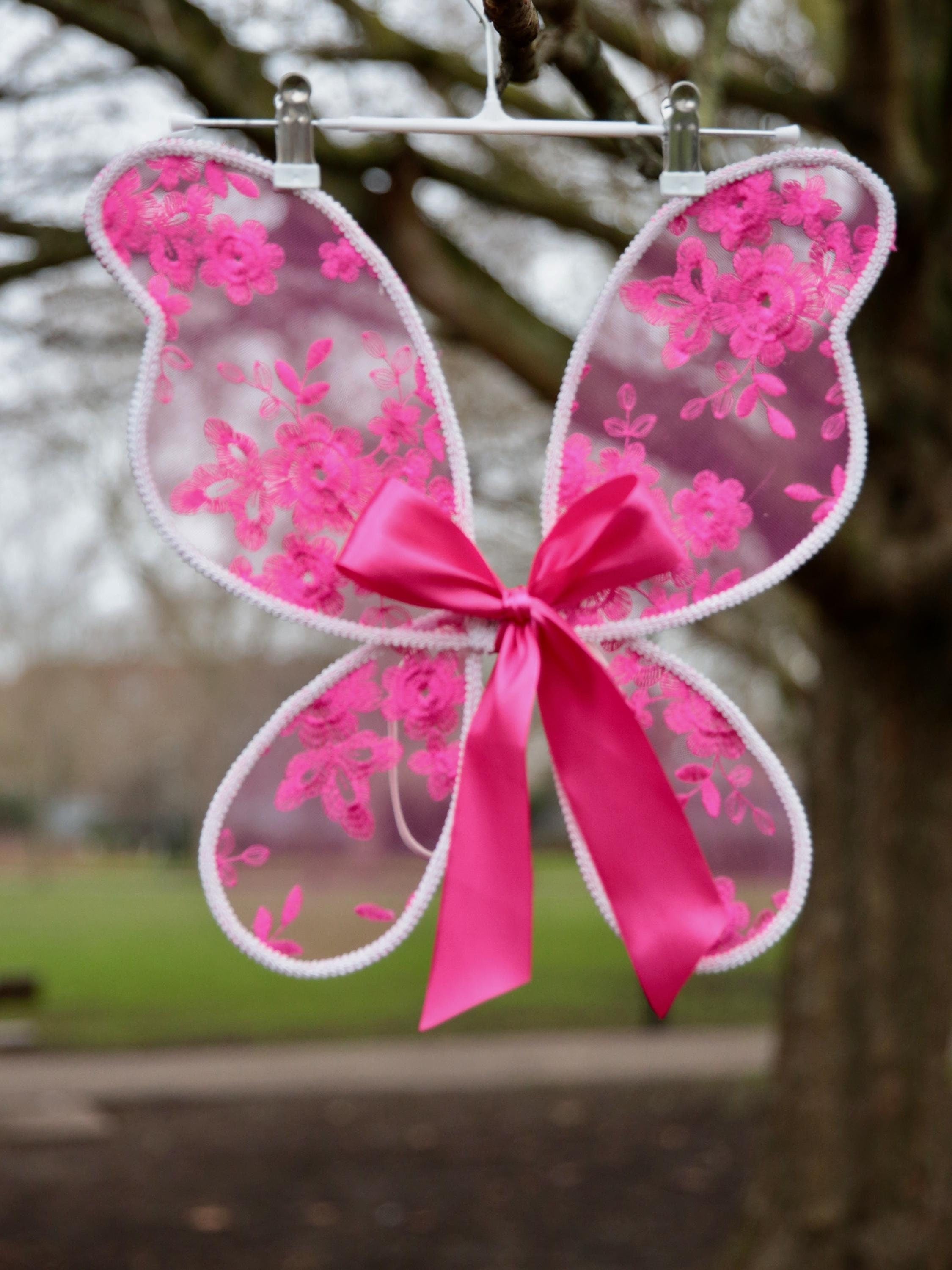 Fairy Wings. Handcrafted Fuchsia Pink embroidered butterfly wings for Children. With optional free satin bow. Flower girls, fairy party.