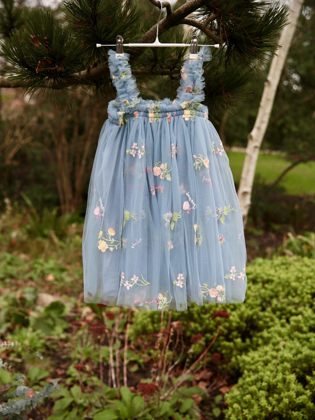 Petrol Blue Girls embroidered dress. Tulle dress, embroidered with flowers. Flower girl dress, cake smash, birthday dress