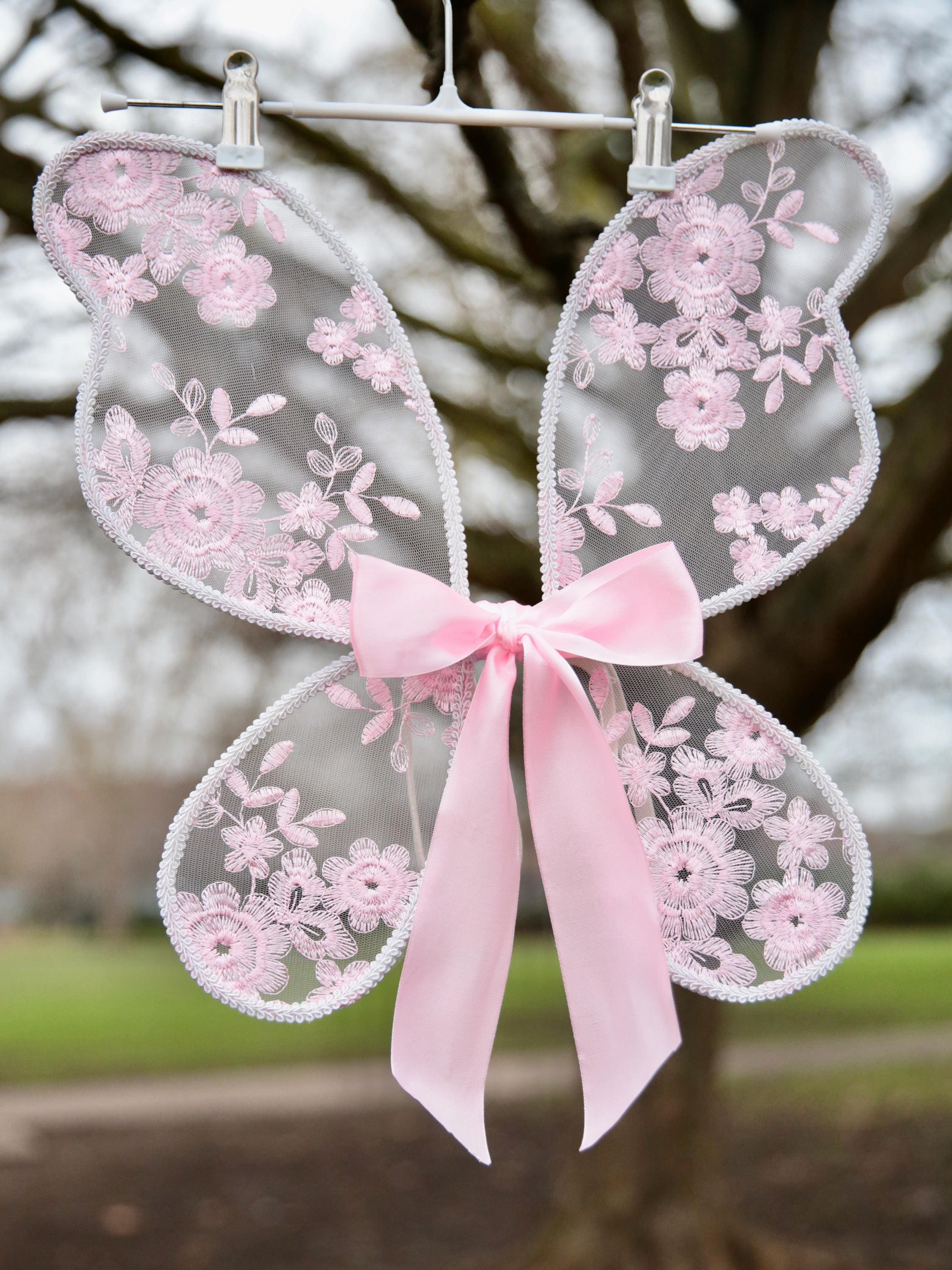 Fairy Wings. Handcrafted Baby Pink embroidered butterfly wings for Children. Optional Free Satin Bow. Flower girls, fairy party, fairy dress