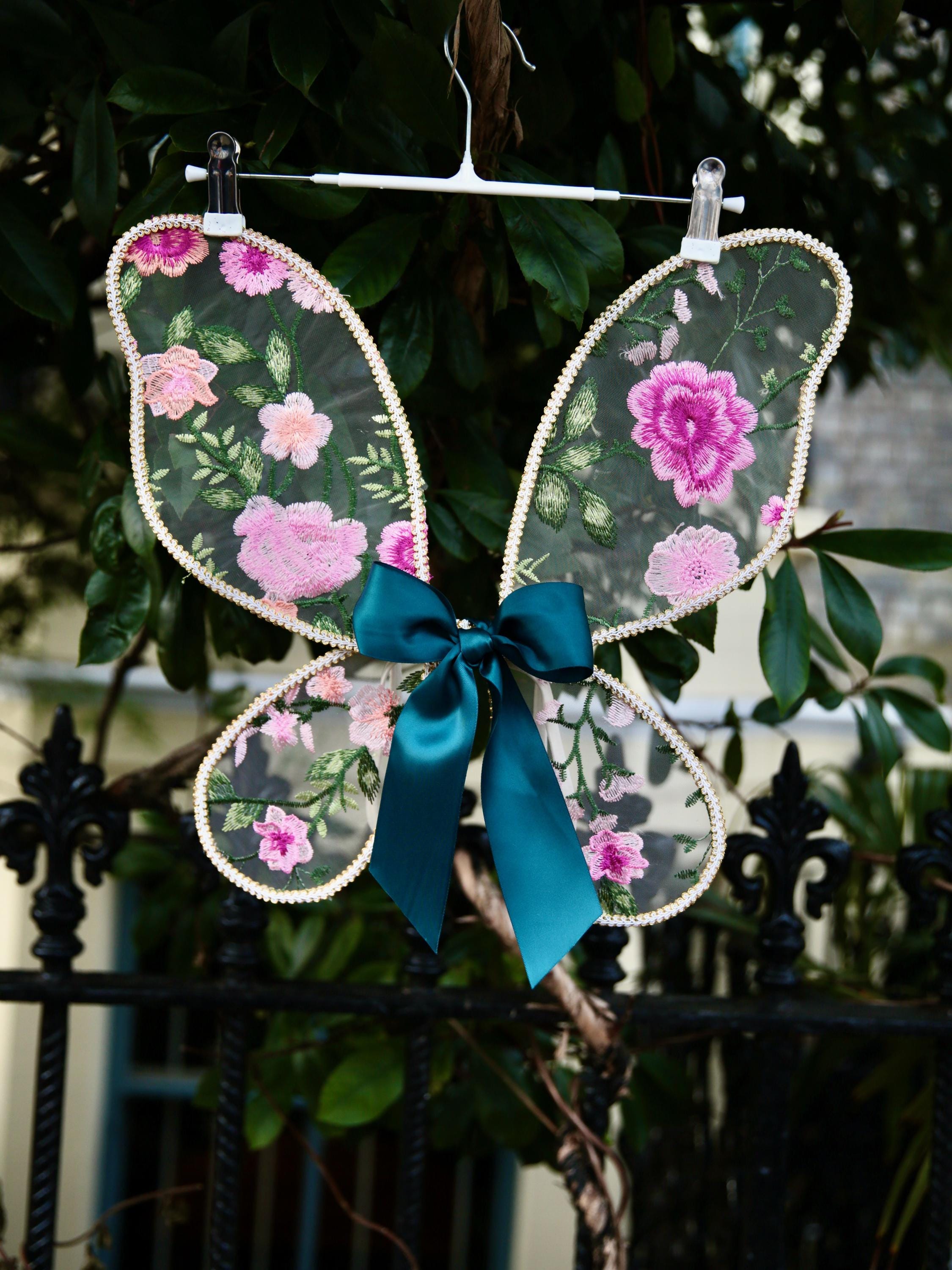 Pink embroidered Fairy Wings Handcrafted Embroidered  Pink Butterfly Wings, cake smash, birthday photoshoot, flower girls.