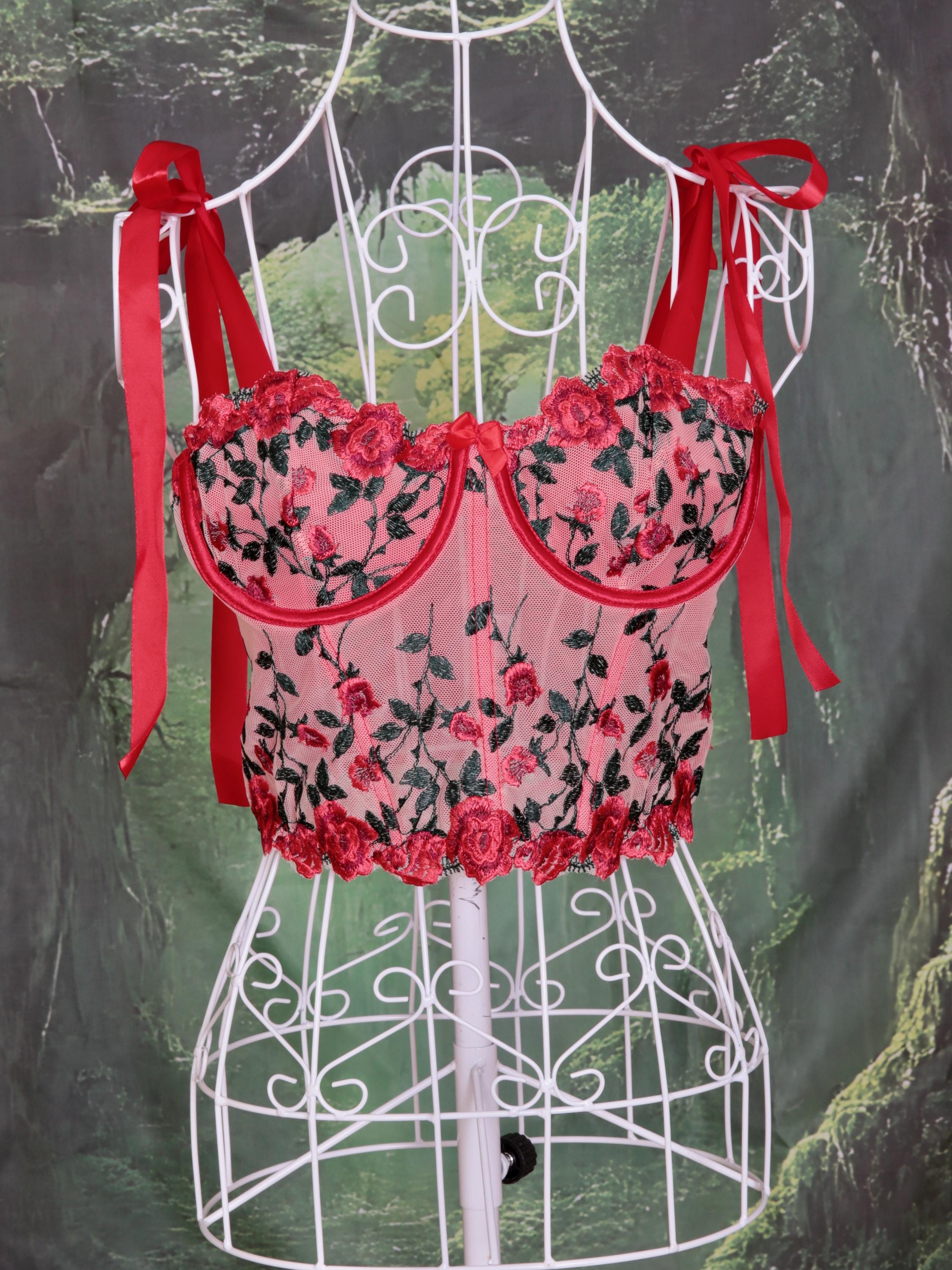 Floral Red Corset, fairy wings  and tutu. Hen party, fairy cosplay, fairy core, woodland party, fairy dress up