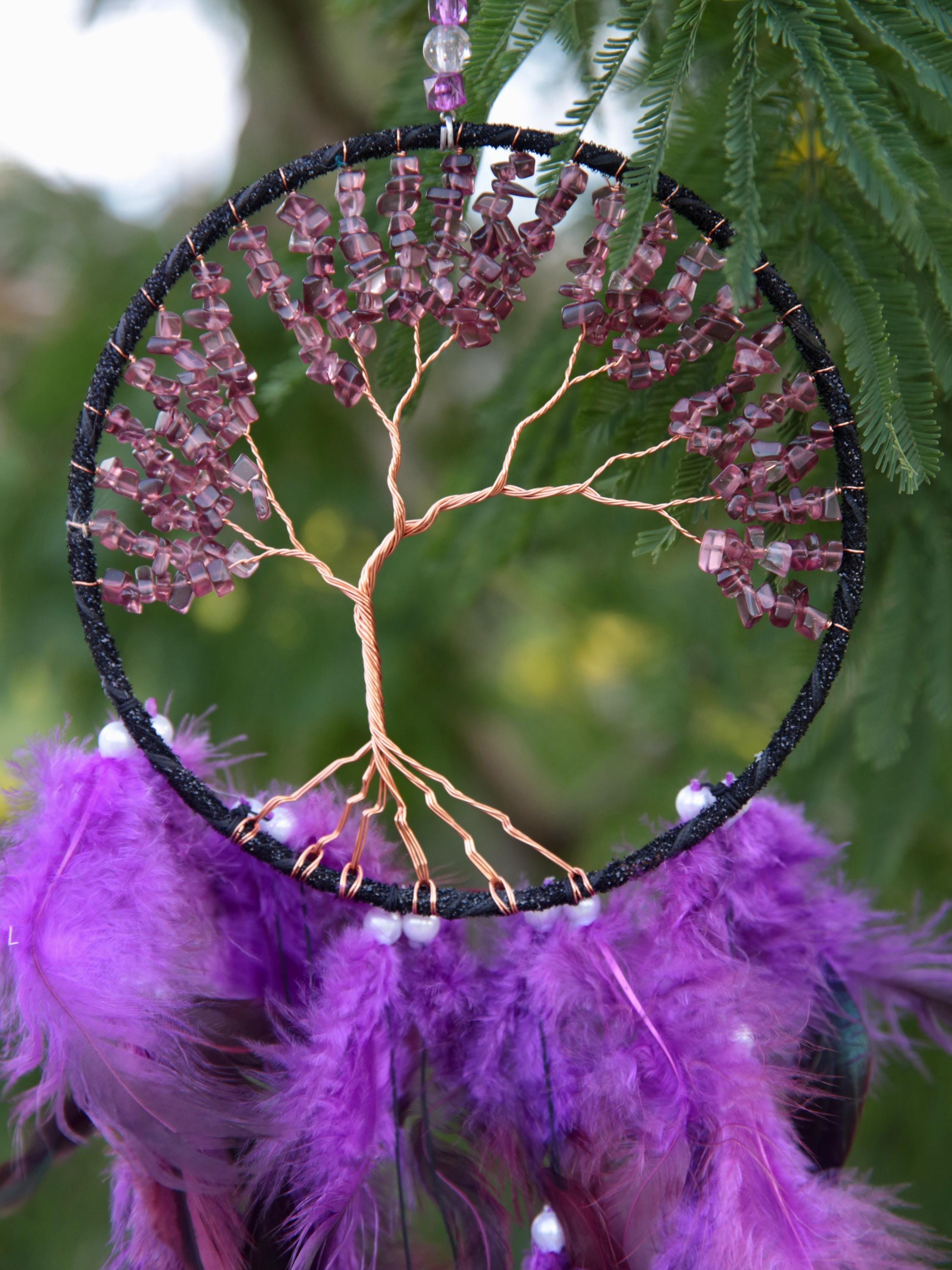 Dreamcatcher Amethyst Crystal Dreamcatcher featuring the Tree of Life- Wall Decor. Bedroom decor, nursery decoration, birthday gift