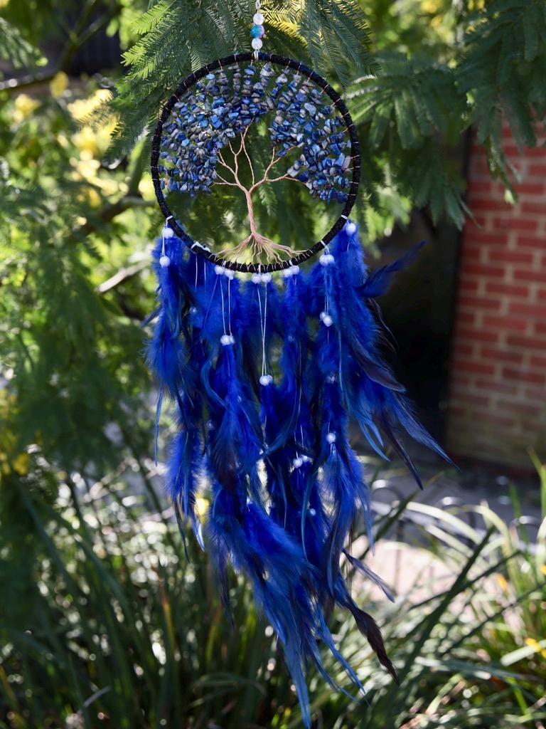 Dream Catcher Lapis Lazuli Crystal hand made Dream catcher, Boho Wall Decor, Room decor, gift ideas, teachers gift