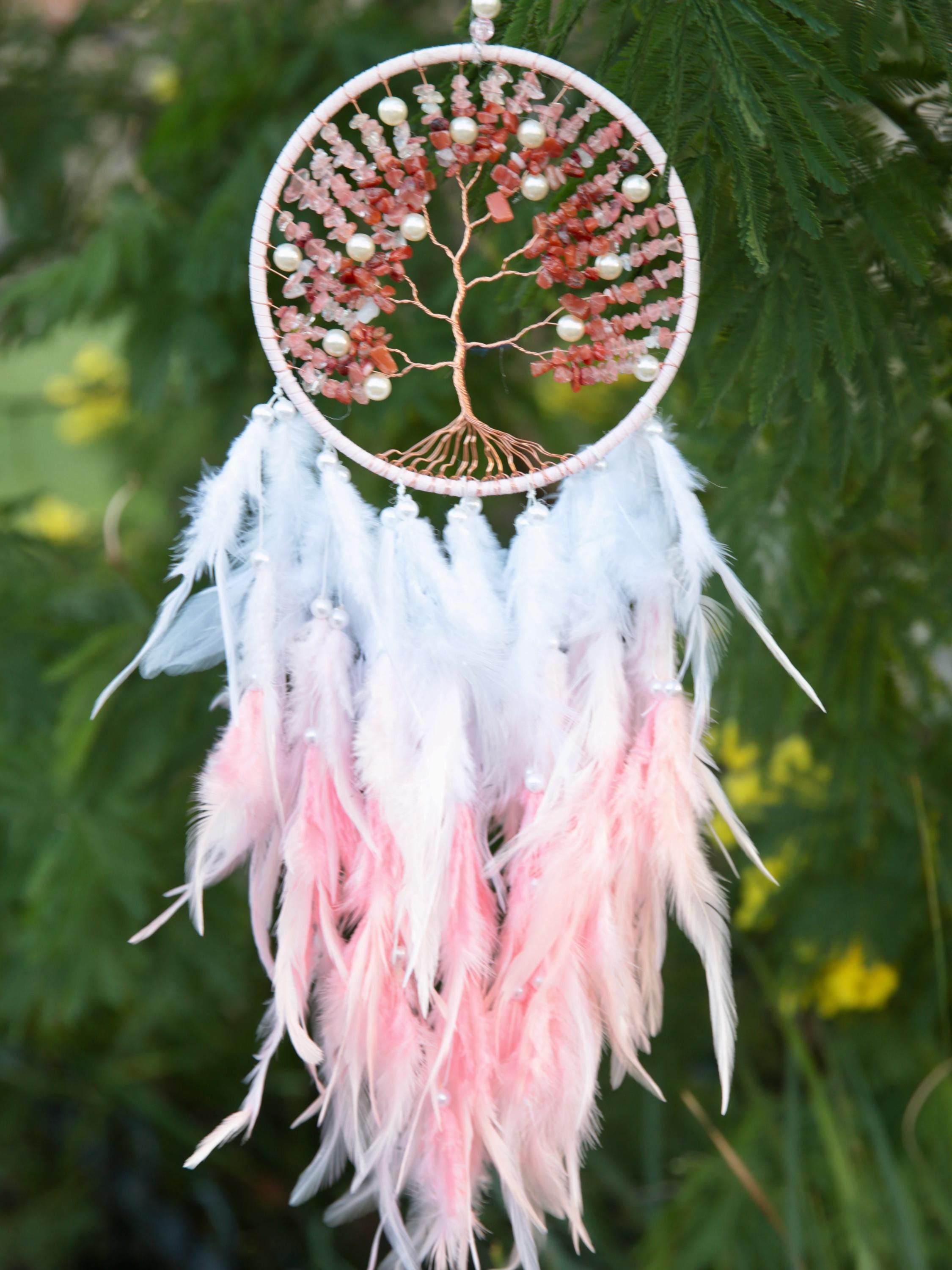 Dreamcatcher Strawberry and Rose Quartz Handmade Crystal Dreamcatcher - Wall Decor. Bedroom decor, nursery decoration By Wild Daisy