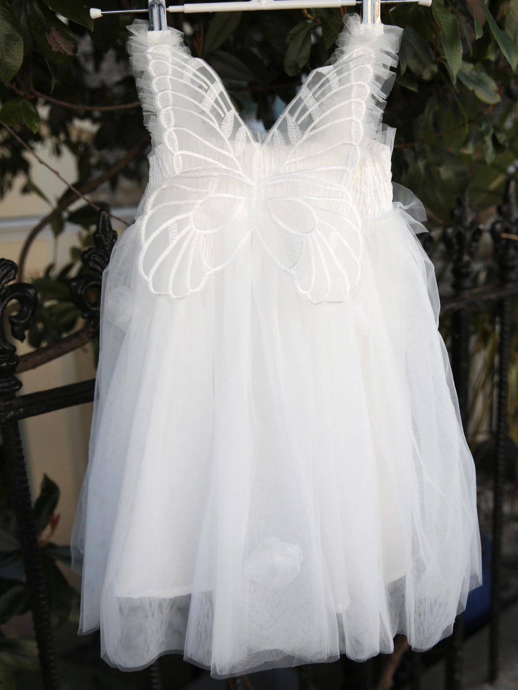 White Fairy wing girls dress. White Tulle Dress with Butterfly wings on the back, party dress, bridesmaid dress, flower girl dress.