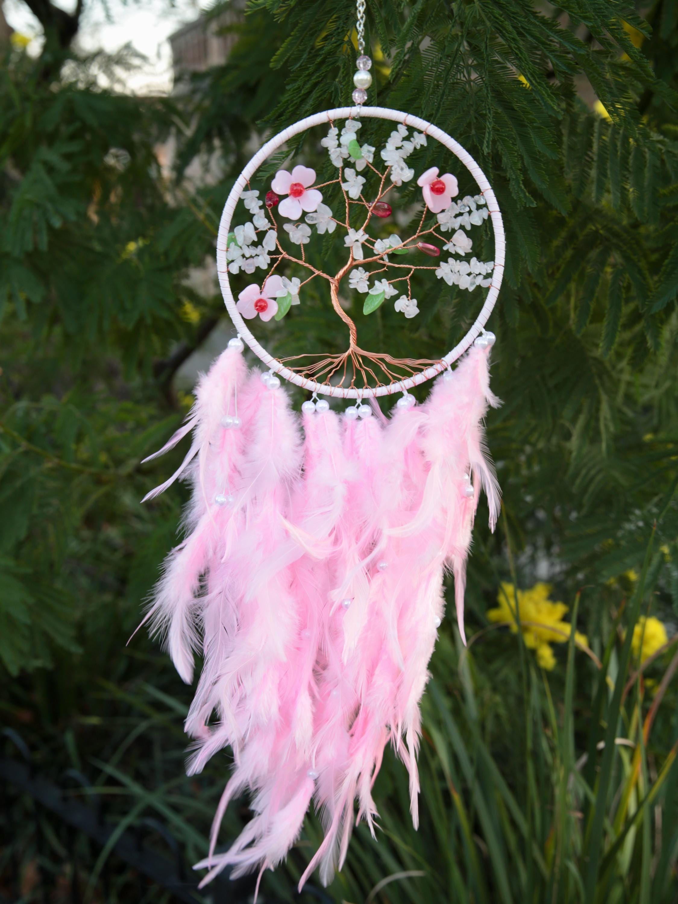 Dreamcatcher Rose Quartz Flower Tree Crystal Dreamcatcher - Wall Decor. Bedroom decor, nursery decoration, New Home gift