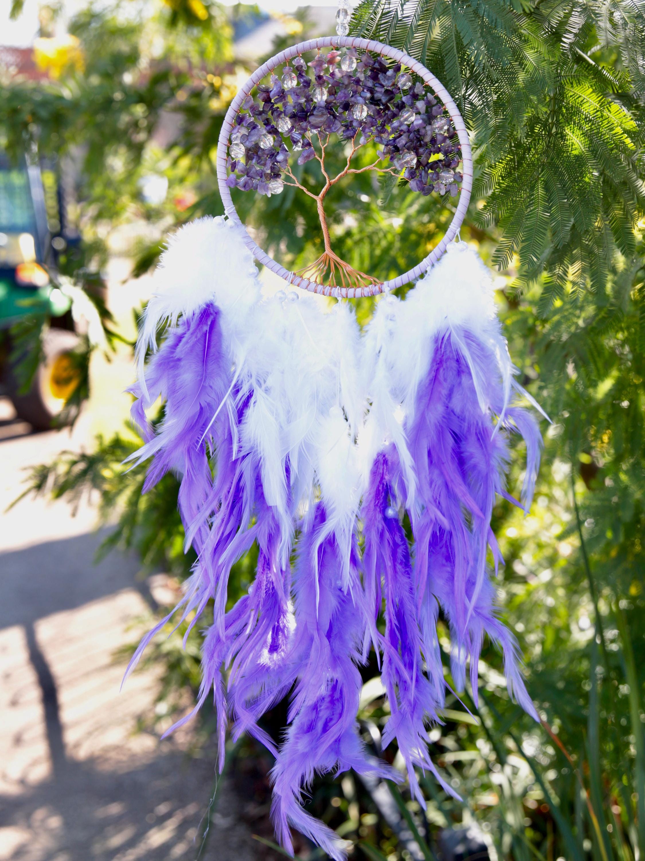 Dream catcher, Amethyst Crystal Enchanting Dreamcatcher for Bedroom Decor