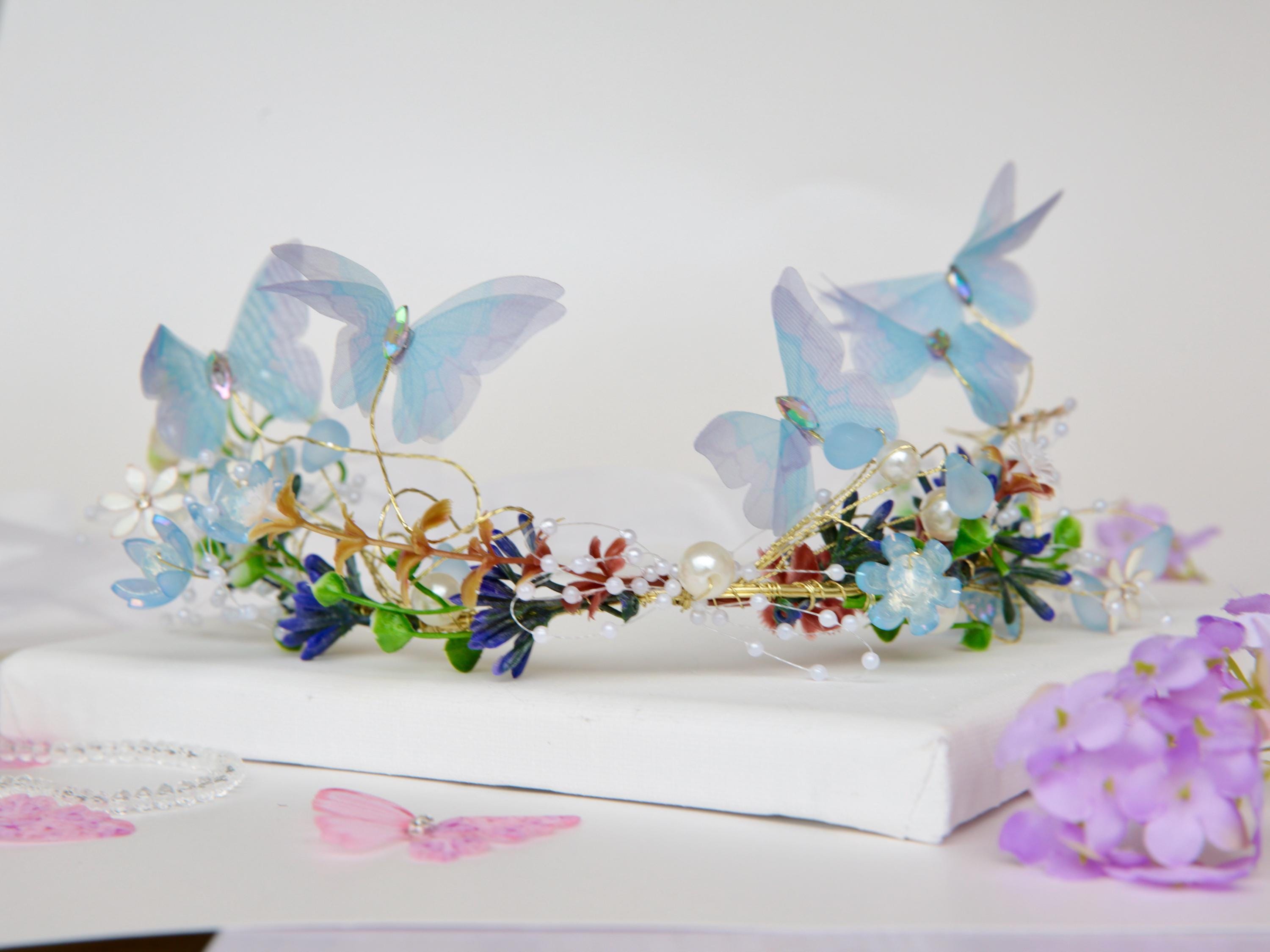 Blue Butterfly tiara – Magical Faerie  Crown for Brides, Imaginative Play, Woodland Gatherings,  Cosplay Headband, Renaissance Fairs