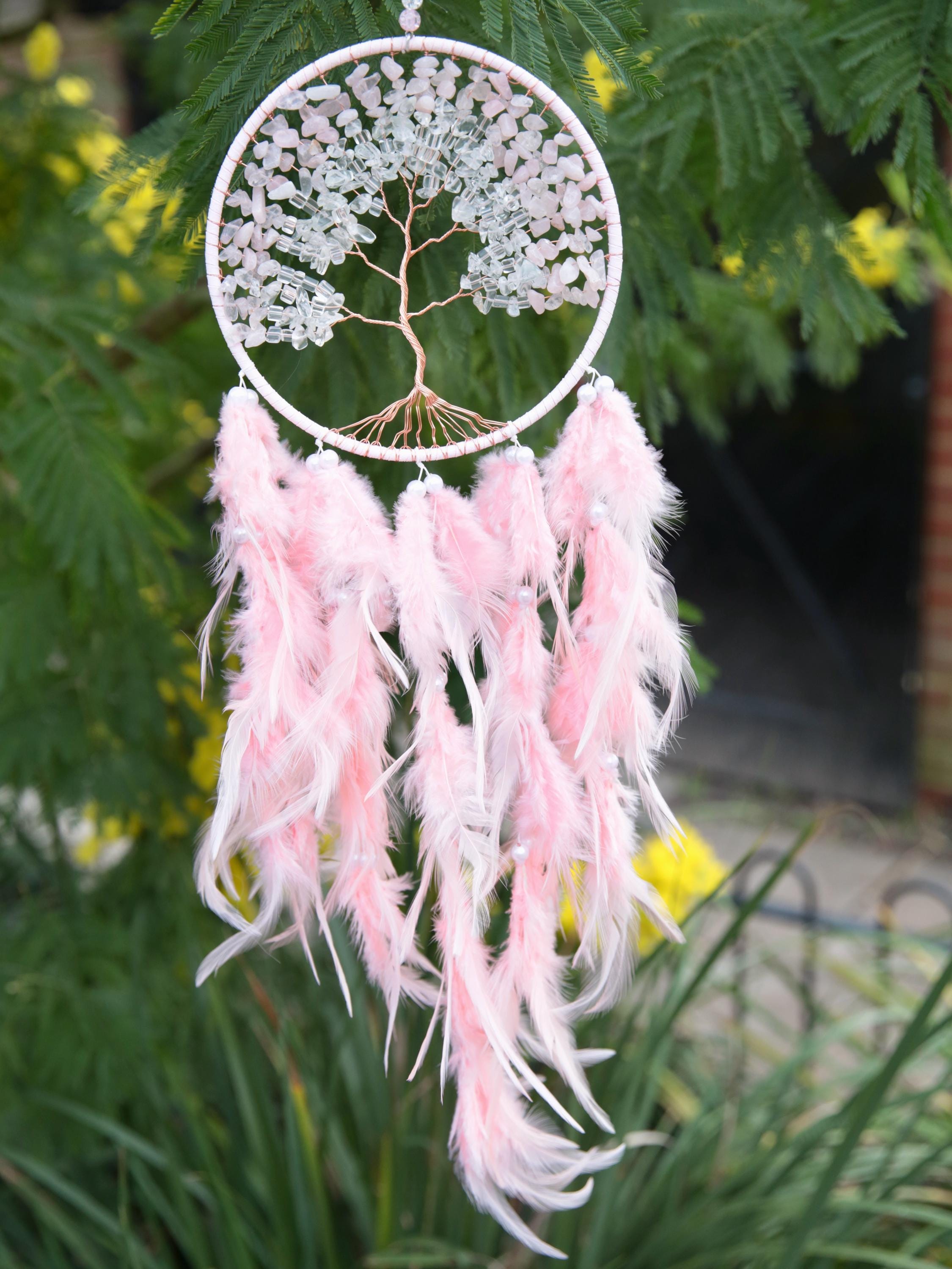 Dreamcatcher Rose Quartz Handmade Crystal Dreamcatcher - Wall Decor. Bedroom decor, nursery decoration, birthday gifts