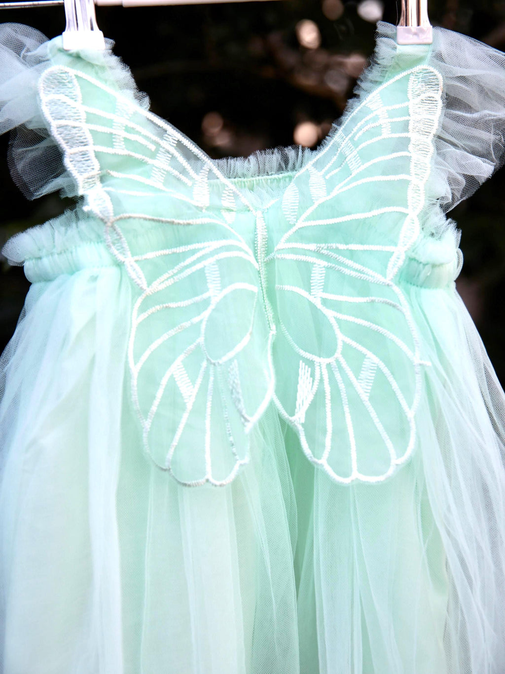 Girls Fairy Wings dress  in Mint Green Tulle. Butterfly wings on the back, party dress, flower girl dress. Birthday photoshoot. Wild Daisy