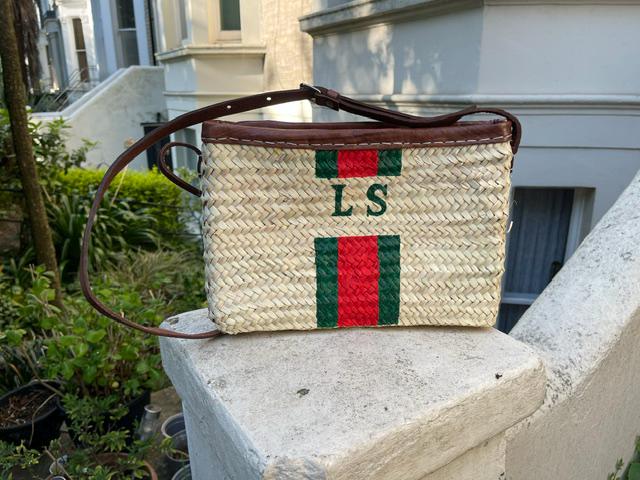 Lovely clutch basket with leather handles and zip closure, French market basket, Moroccan basket. Personalised clutch bag