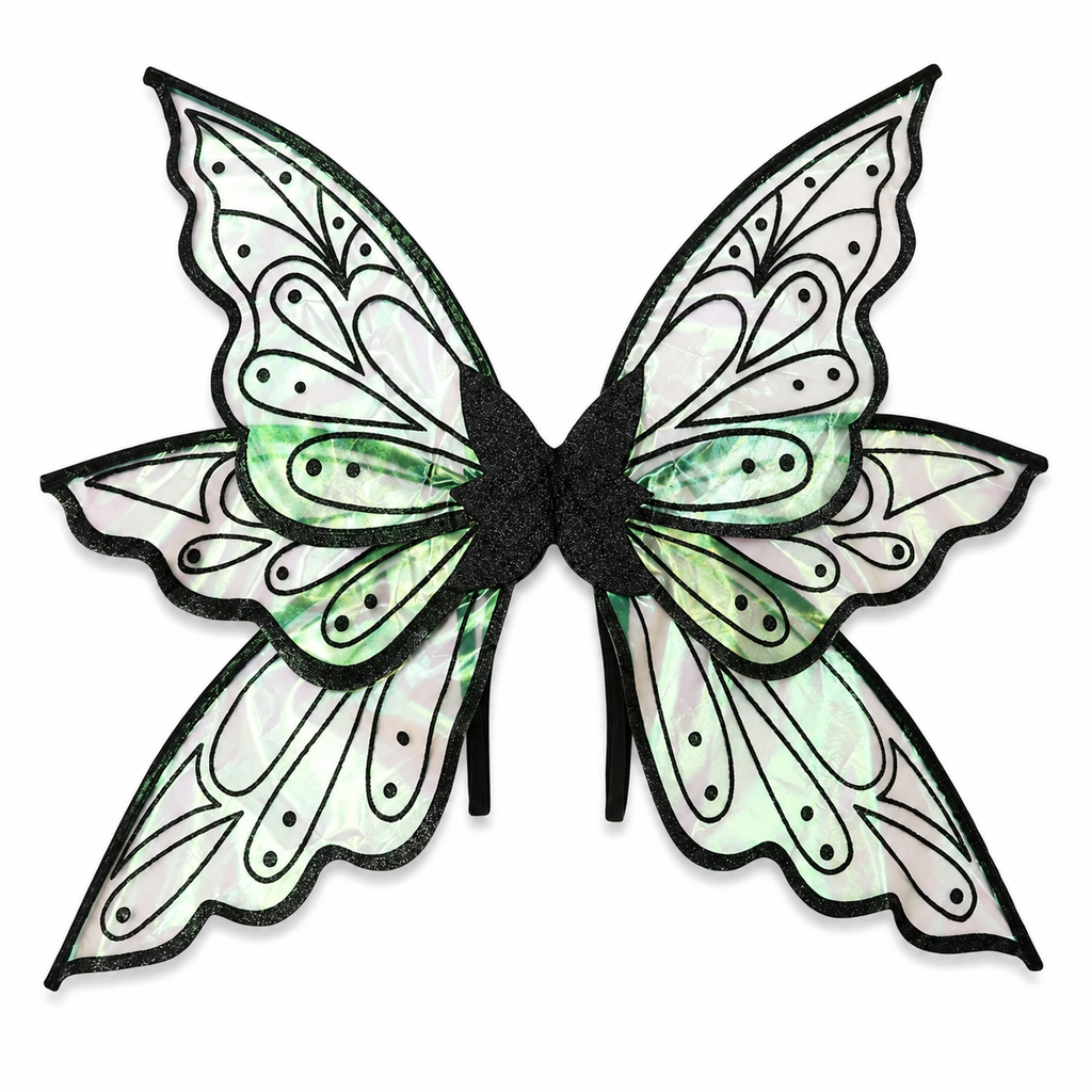 Black/Green Iridescent Organza Fairy Wings with Black Glitter – All Ages