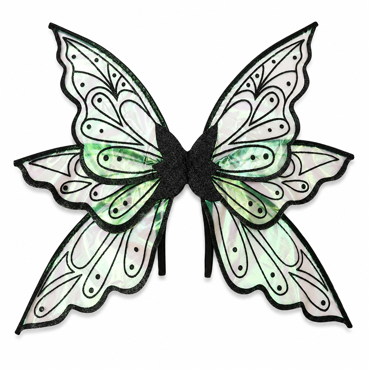 Black/Green Iridescent Organza Fairy Wings with Black Glitter – All Ages