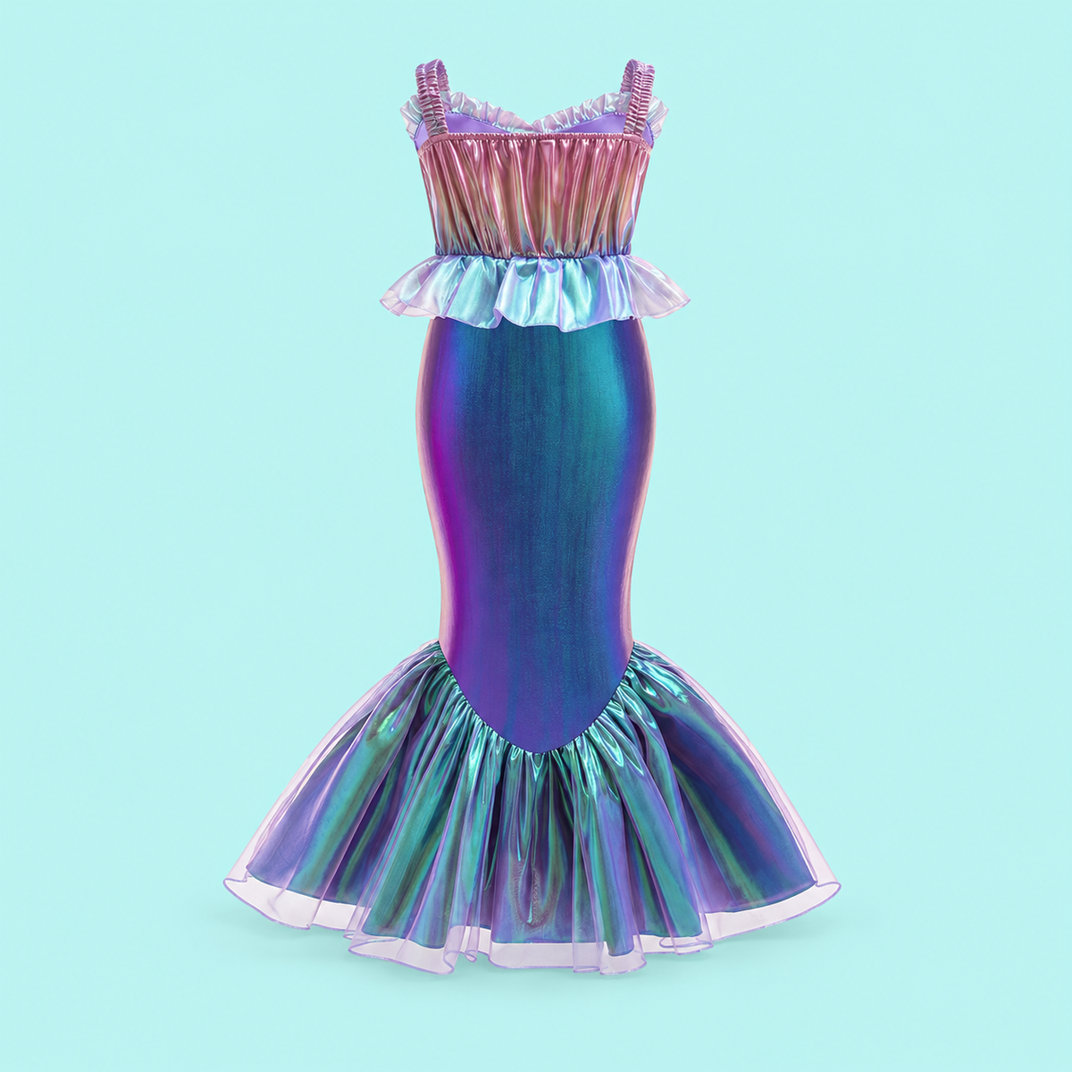 Girls’ Iridescent Mermaid Dress | Purple & Teal Costume with Optional Crown and Bag