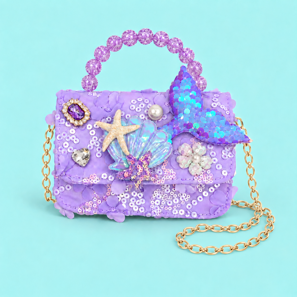 Girls’ Iridescent Mermaid Dress | Purple & Teal Costume with Optional Crown and Bag
