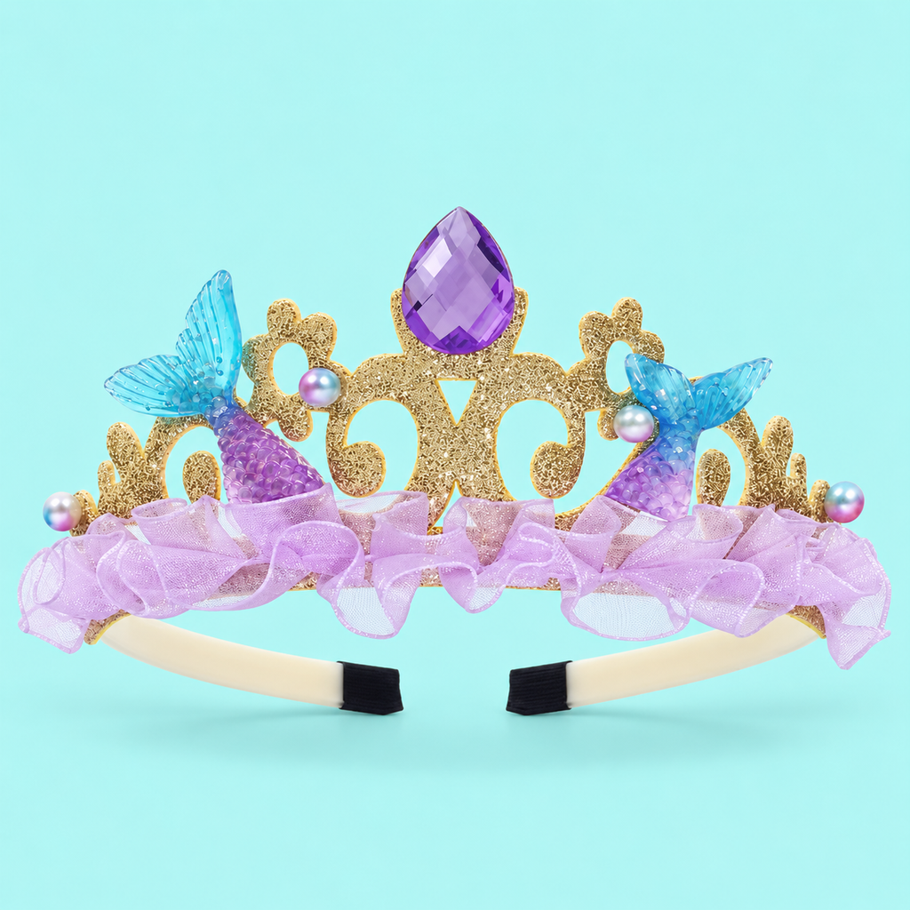 Girls’ Iridescent Mermaid Dress | Purple & Teal Costume with Optional Crown and Bag