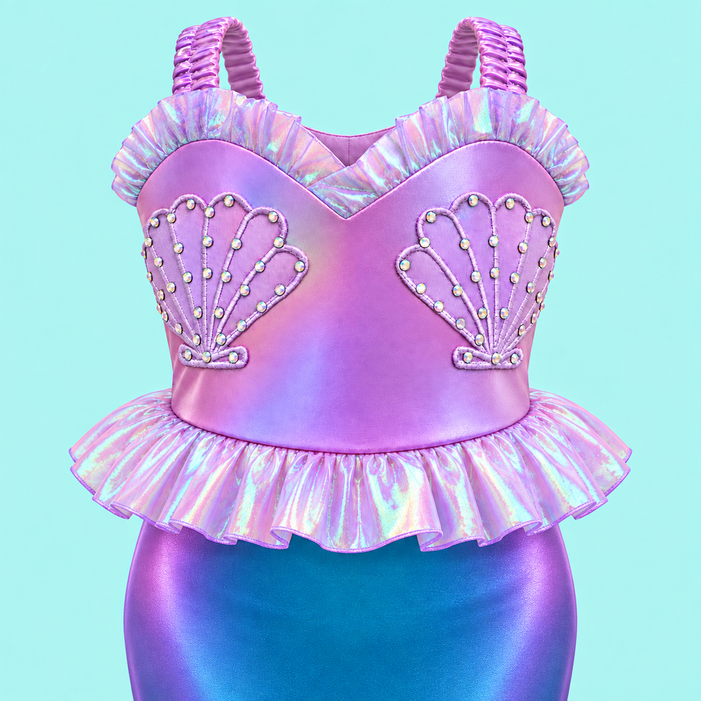 Girls’ Iridescent Mermaid Dress | Purple & Teal Costume with Optional Crown and Bag